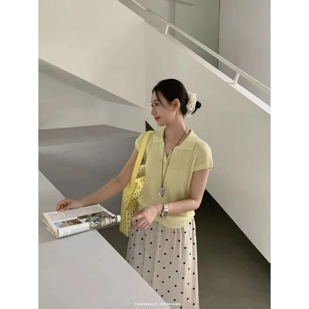 3120夏季翻领冰丝针织短袖T恤上衣