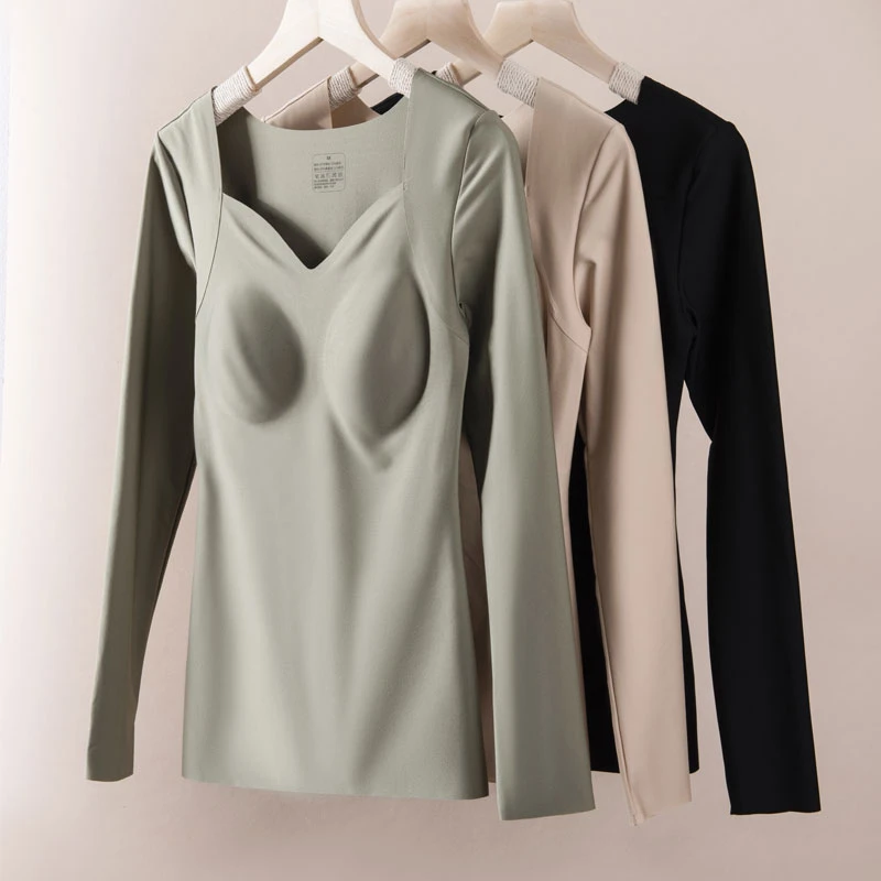 秋冬磨毛桑蚕丝带杯垫薄款保暖打底免穿文胸打底衫乳胶杯垫秋衣