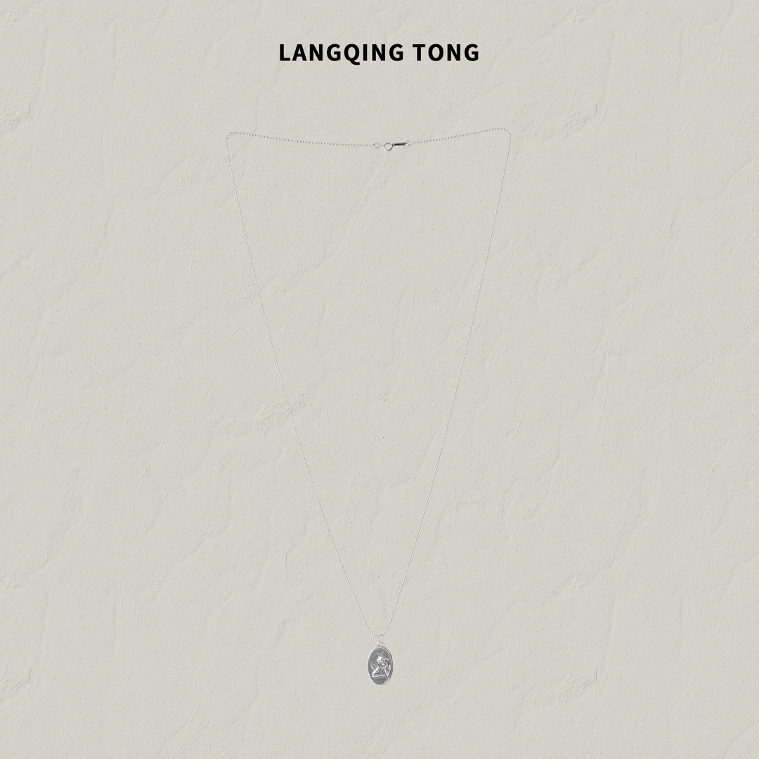 坠链均925银 LANGQING 复古做旧守护天使项链45770#