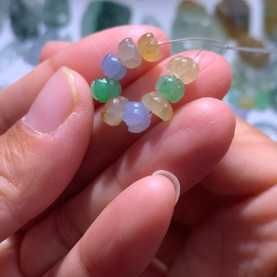 定制翡翠未镶嵌多彩卡7左右莲花珠