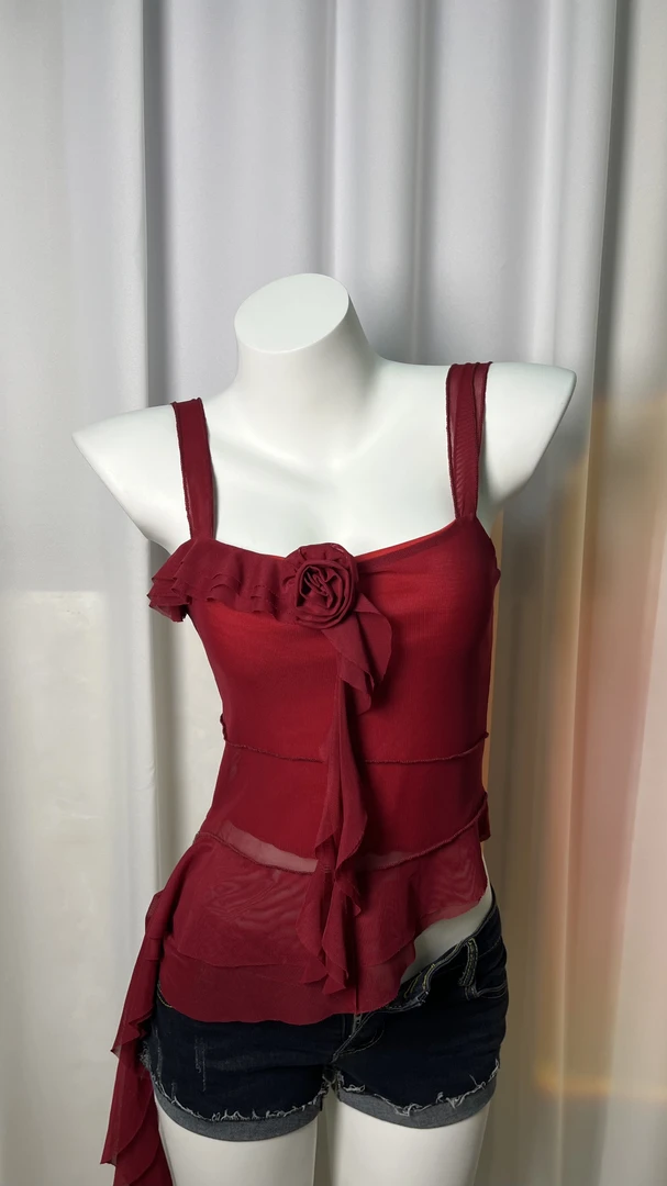 （全新清货价！）原价39.9红玫瑰双层吊带上衣