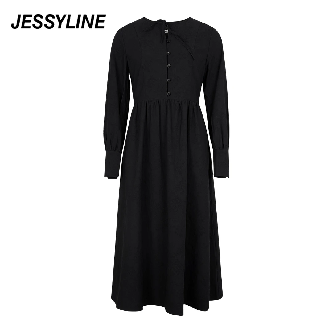 jessyline冬季新款女装 杰茜莱黑色收腰显瘦连衣裙 440B11237