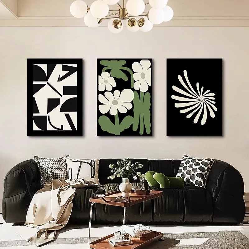 油画黑白极简客厅挂画小众艺术沙发背景墙装饰画餐厅卧室床头摆画