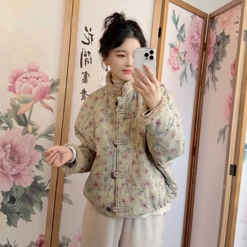 5537 国风中式立领盘扣百搭棉服外套女2025冬季新款时尚女士棉衣