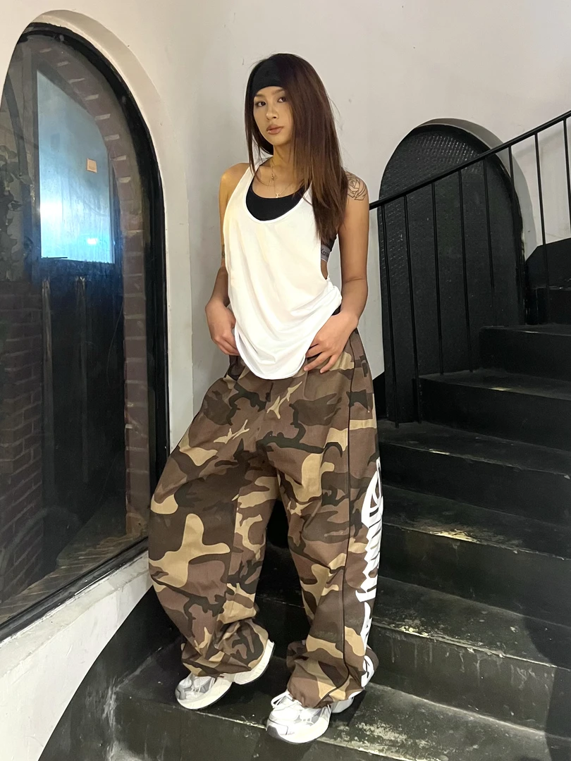 BLACKBOX黑盒子原创迷彩宽松工装裤户外复古休闲字母反光裤子