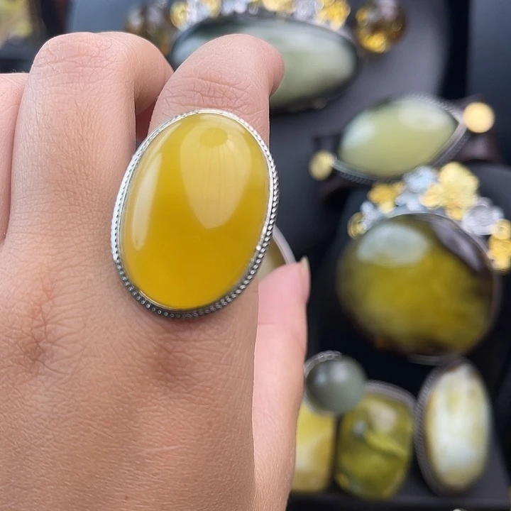 琥珀银S925镶嵌裸石