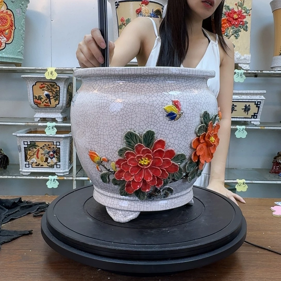 木***易完全开放石湾盆300陶泥花盆