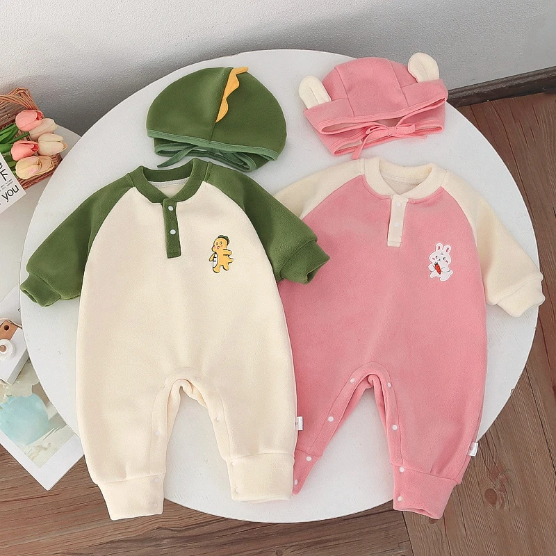 【限送帽子】婴儿加绒连体衣婴幼儿秋季爬服秋装婴儿A类秋冬连体衣