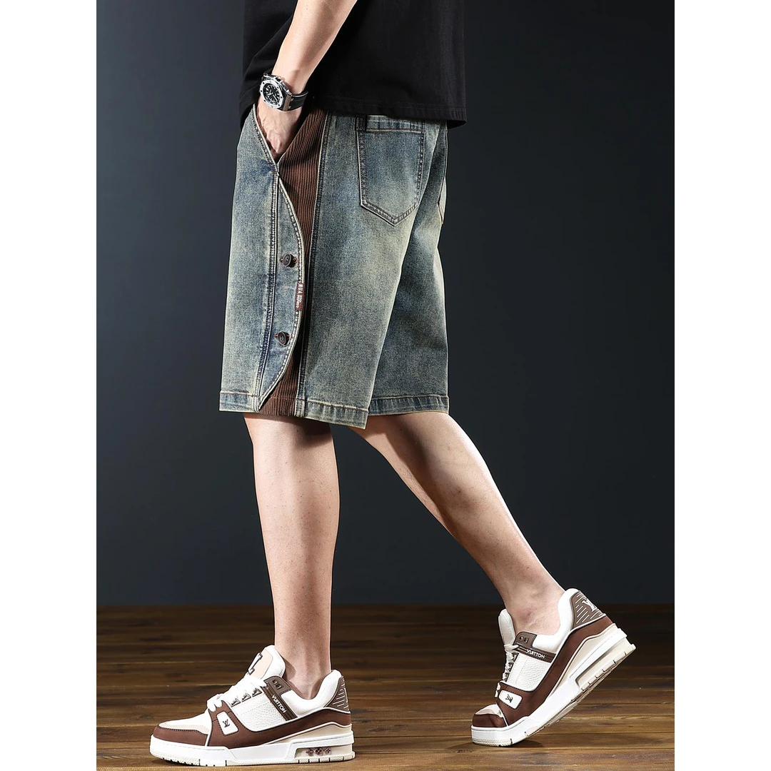 牛仔国际短裤男夏季新款透气宽松大码五分裤潮牌痞帅休闲中裤