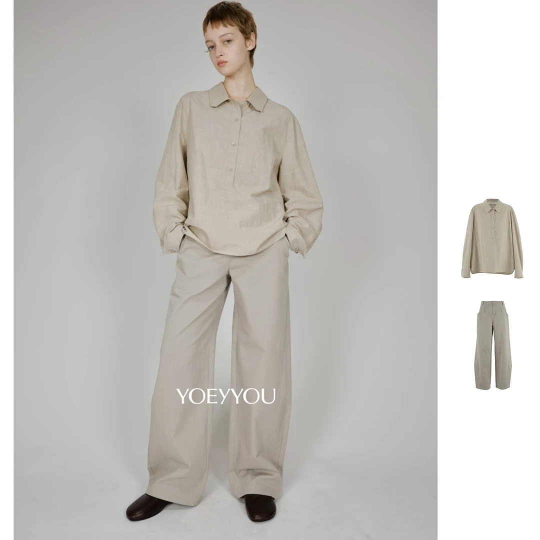 YOEYYOU  25秋季新品翻领都市风衬衫0180/休闲风宽松长裤0130