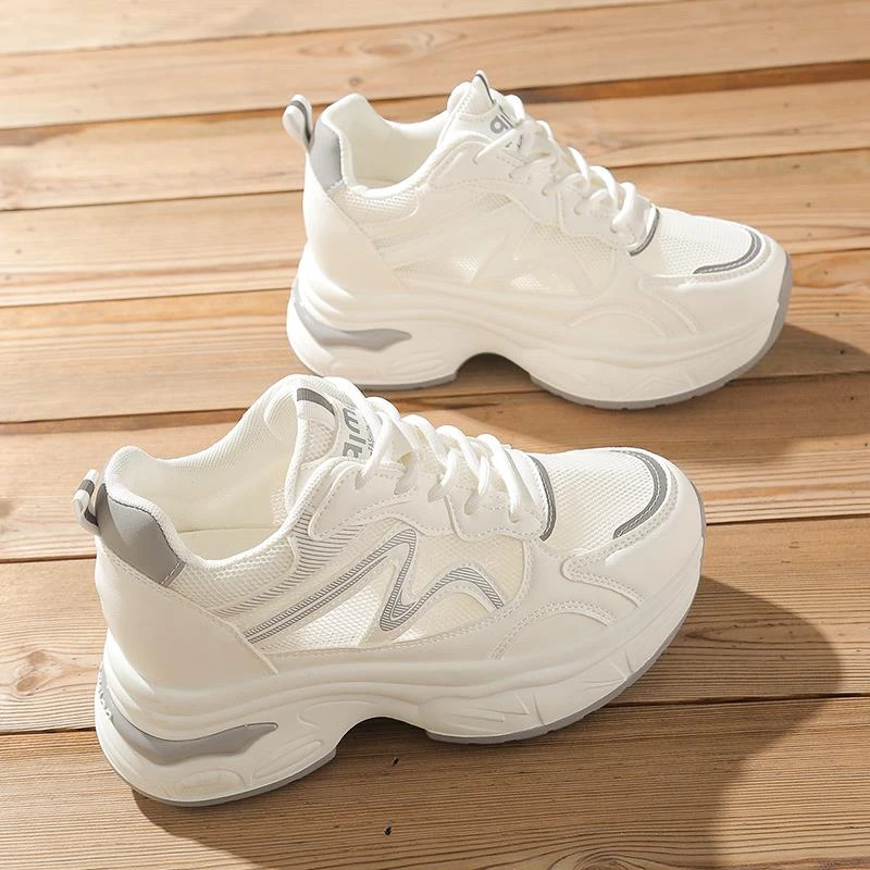 内增高老爹鞋女款2025夏季薄款小个子厚底百搭网面网鞋透气小白鞋