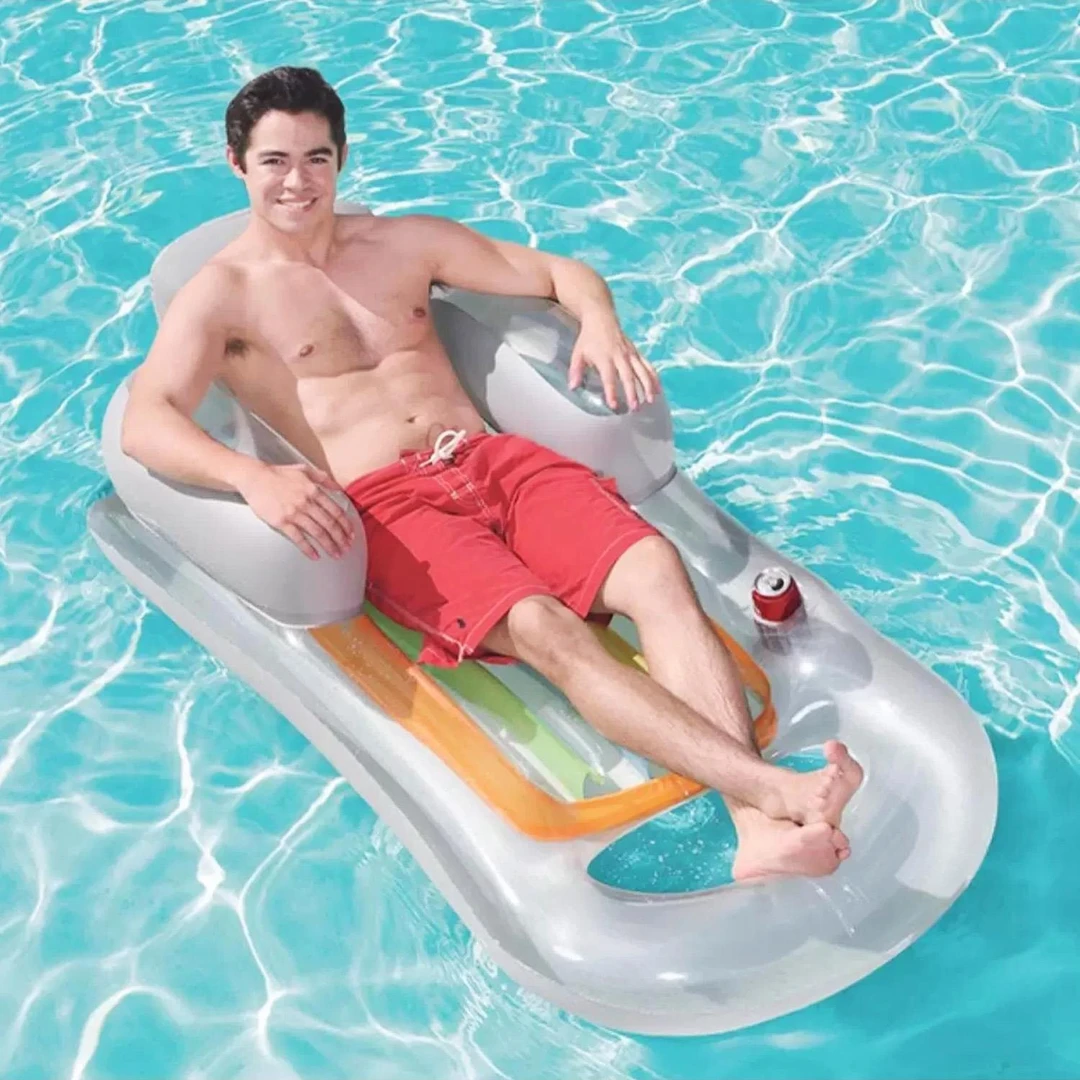 户外单双人充气浮排儿童遮阳网布躺椅浮床水上游泳圈漂浮气垫沙发
