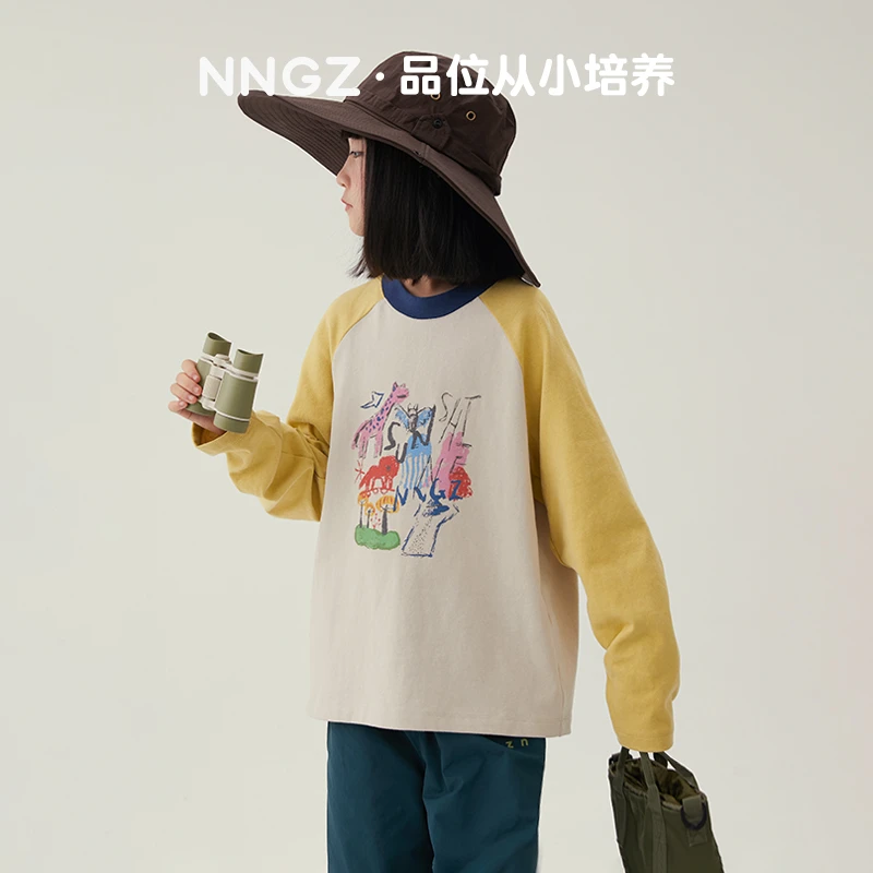 女童秋季撞色插肩袖趣味长袖T恤B24CT0183E