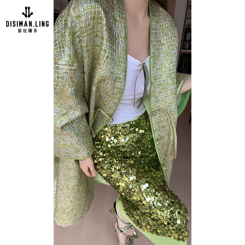 迪丝嫚苓外套新中式绿色女士潮流中国风早春开衫宽松印花小众设计