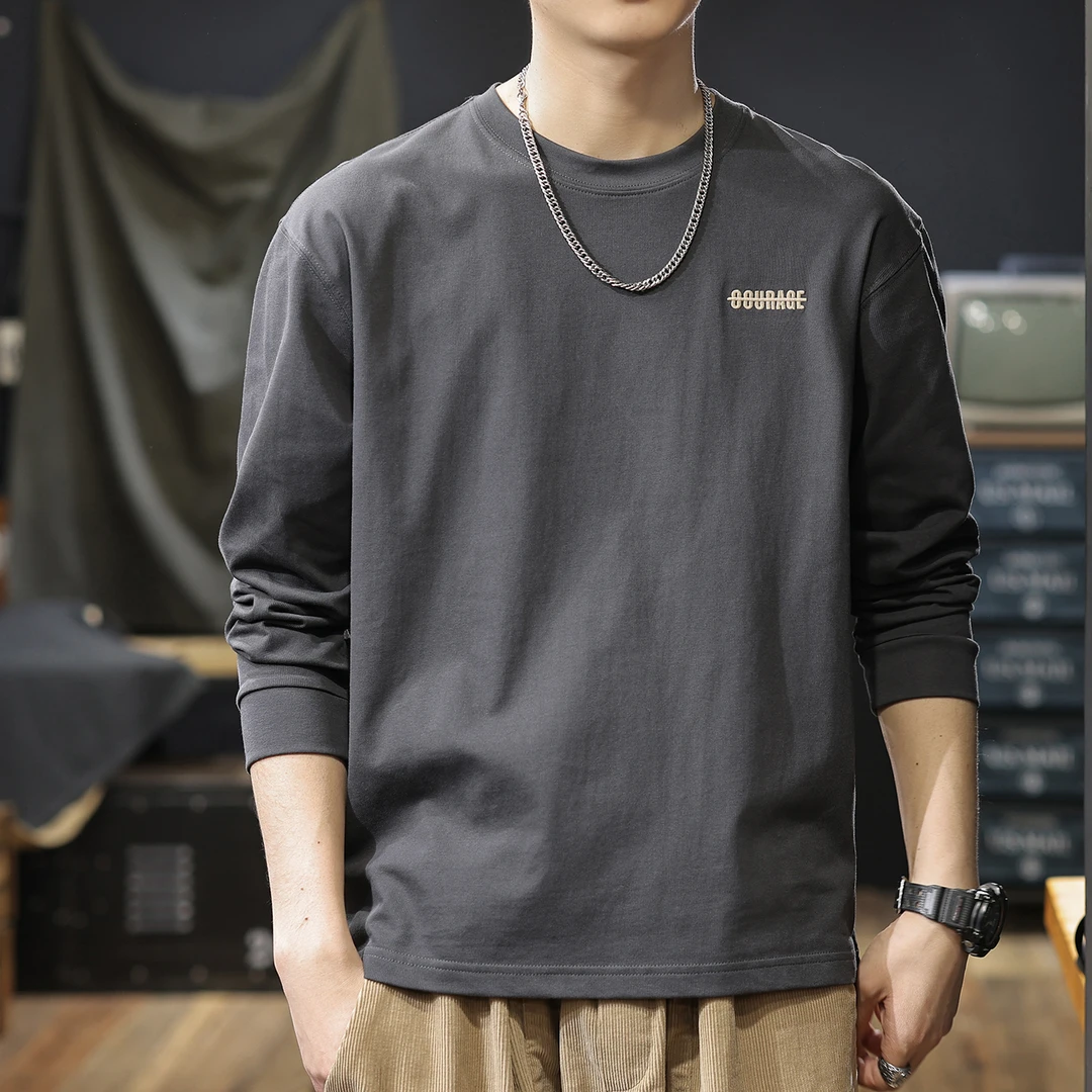 U&PURA美式复古印花长袖T恤男2025秋季新款宽松大码百搭圆领打底