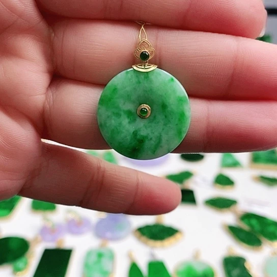 翡翠耳饰18K金镶嵌挂件