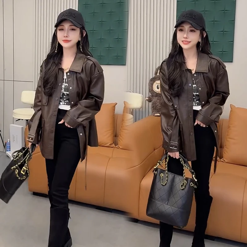2025秋季新款时尚显瘦气质网红高档洋气女高级宽松大码皮衣外套潮