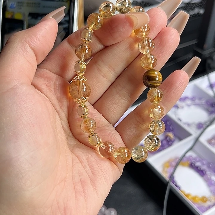 水晶手串未镶嵌游*8.7mm 黄塔晶