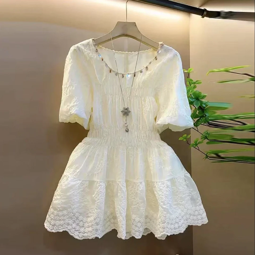 大码重工圆领超仙儿短袖衬衫上衣2025新款小众设计夏季款洋气上衣