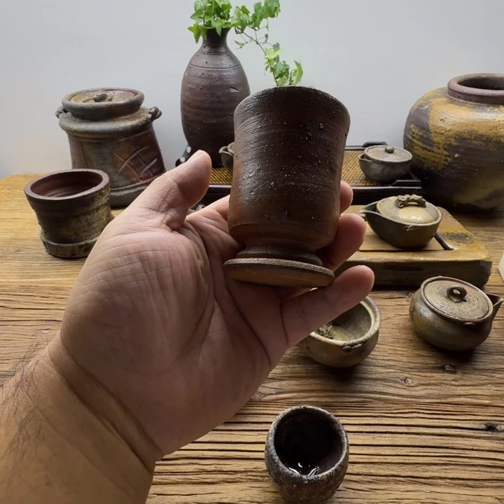 老红山土备前烧酒杯