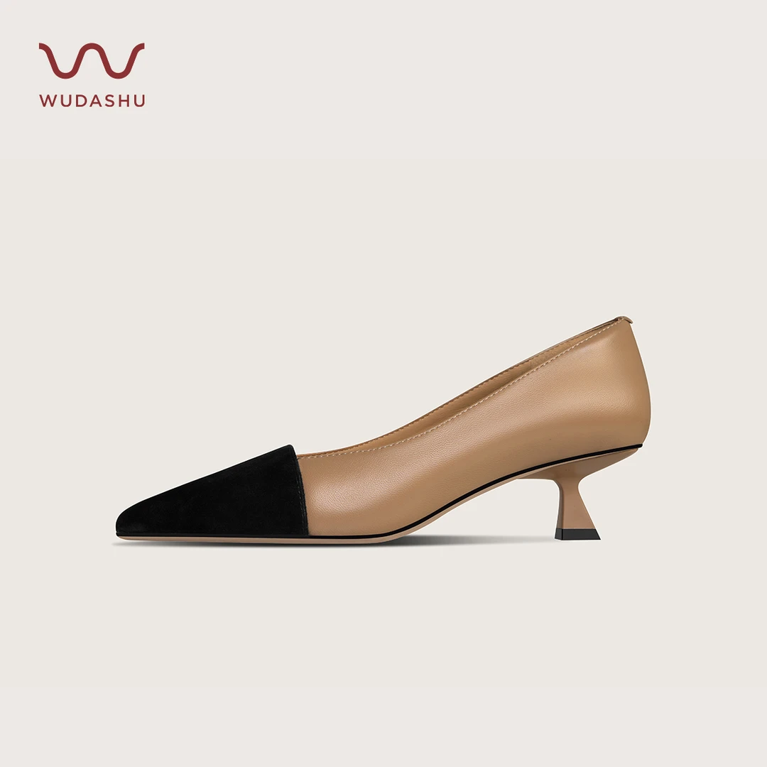 吴大叔红云鞋尖头拼色细跟高跟女鞋中跟百搭时尚浅口高跟鞋Z015