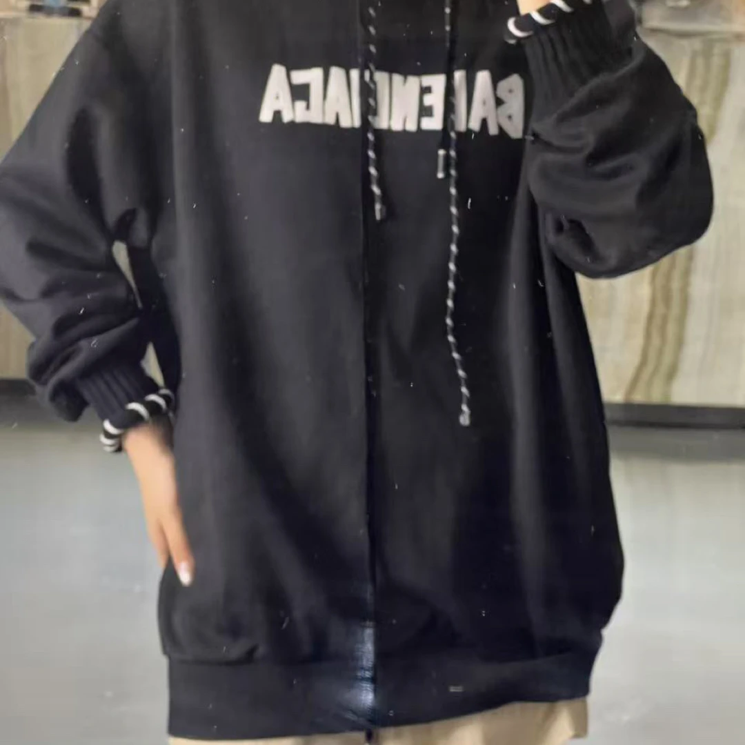 D50565新款爆款秋季薄绒简约百搭连帽卫衣女宽松