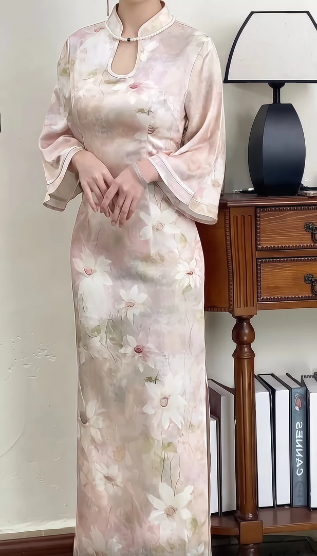 「南湘婉」高端改良旗袍优雅气质低开衩新中式国风连衣裙 长相思