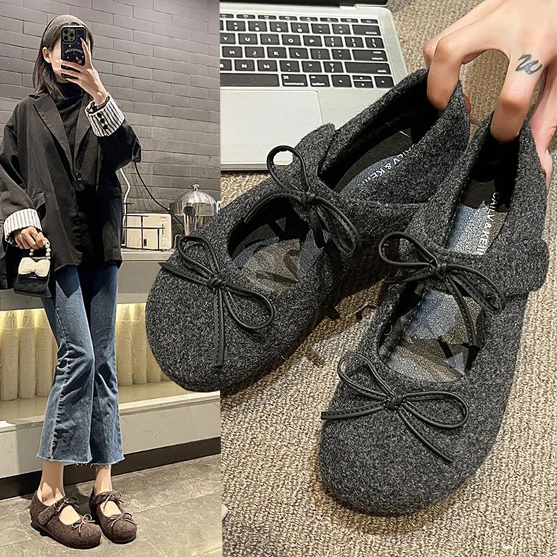 春季单鞋蝴蝶结瓢鞋玛丽珍豆豆鞋2025春季网红渔夫鞋平底女鞋时尚