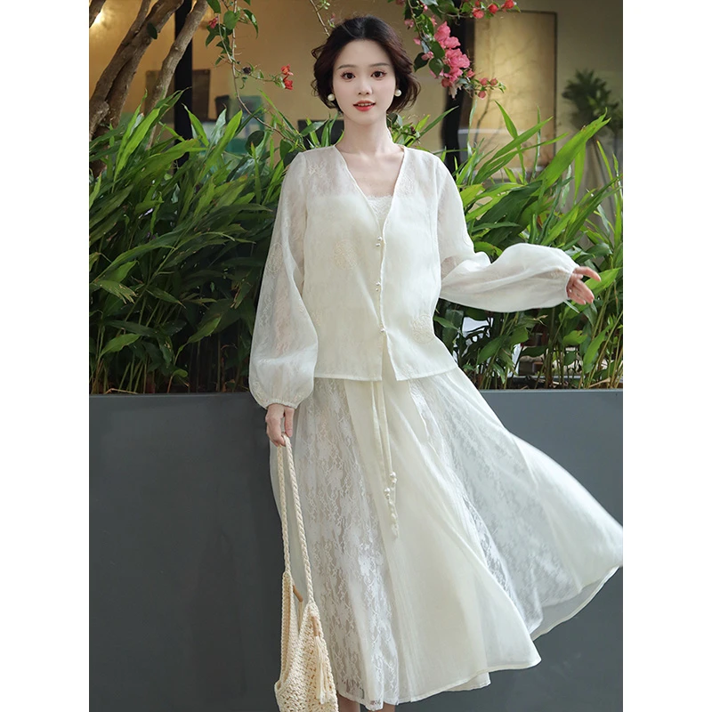 瑶西【月满楼】汉服国风女装日常白色春季新款爆款新中式裙子外套