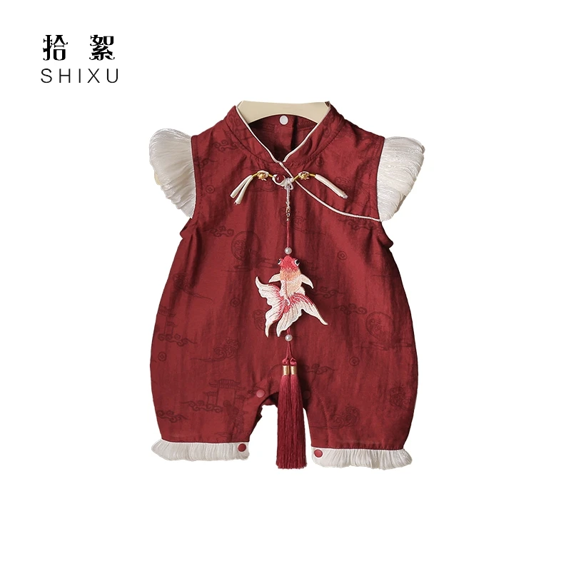 百天宝宝衣服婴儿夏季薄款连体衣中国风汉服夏装周岁礼服公主哈衣