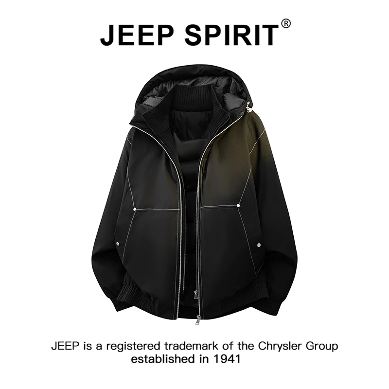 JEEPSPIRIT吉普轻户外假两件连帽棉衣男女冬季新款防风保暖厚外套