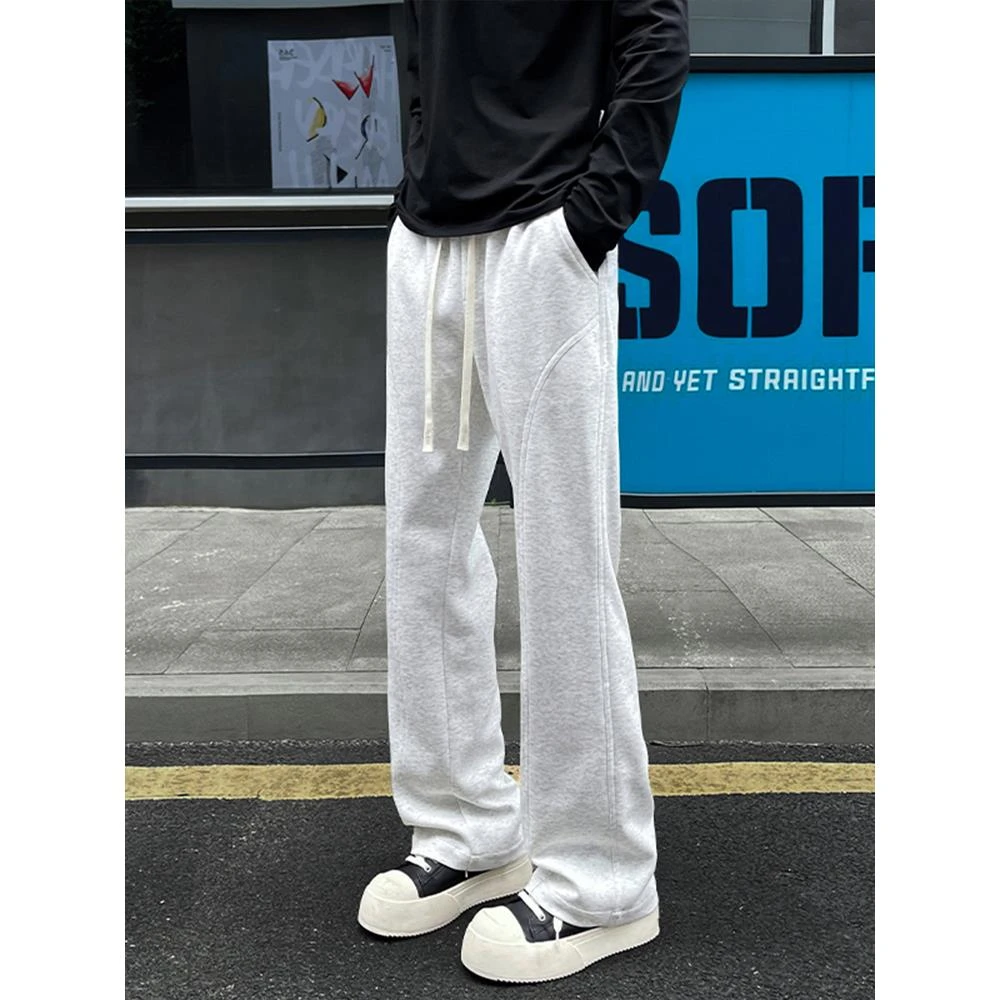 白花灰色斜切弯刀微喇卫裤男款美式复古裤子cleanfit直筒休闲长裤