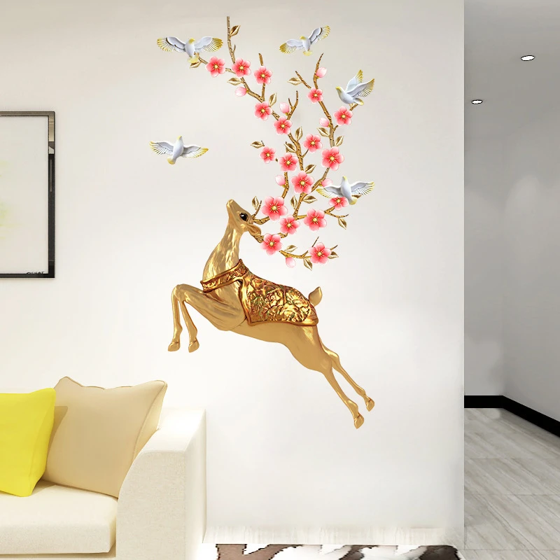 WY9122金色鹿贴画现代北欧玄关餐厅卧室沙发电视背景装饰墙贴