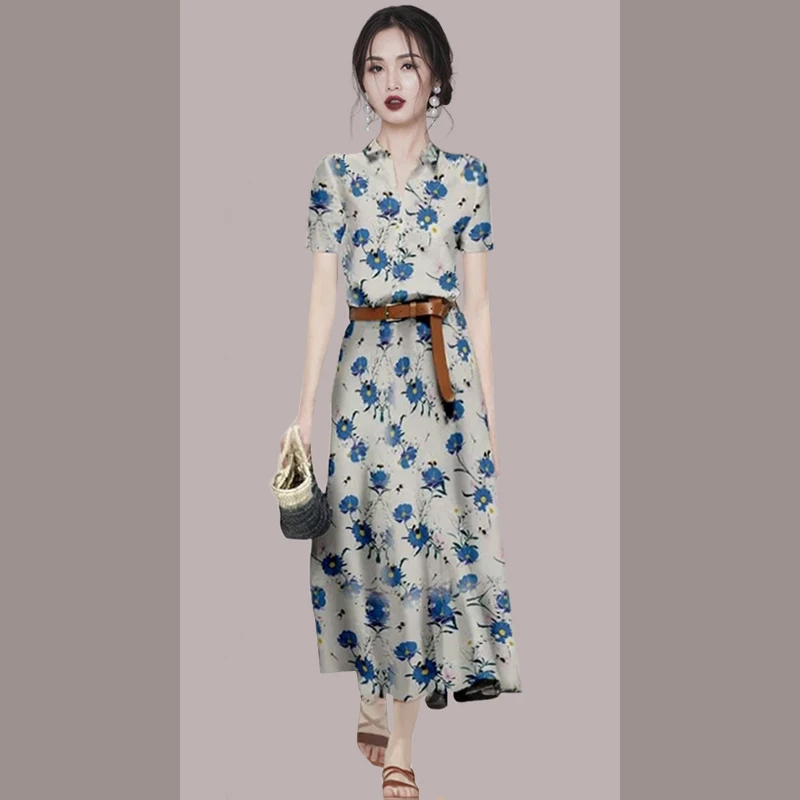 洋气减龄气质套装夏季2025新款女装短袖印花衬衫半身裙两件套