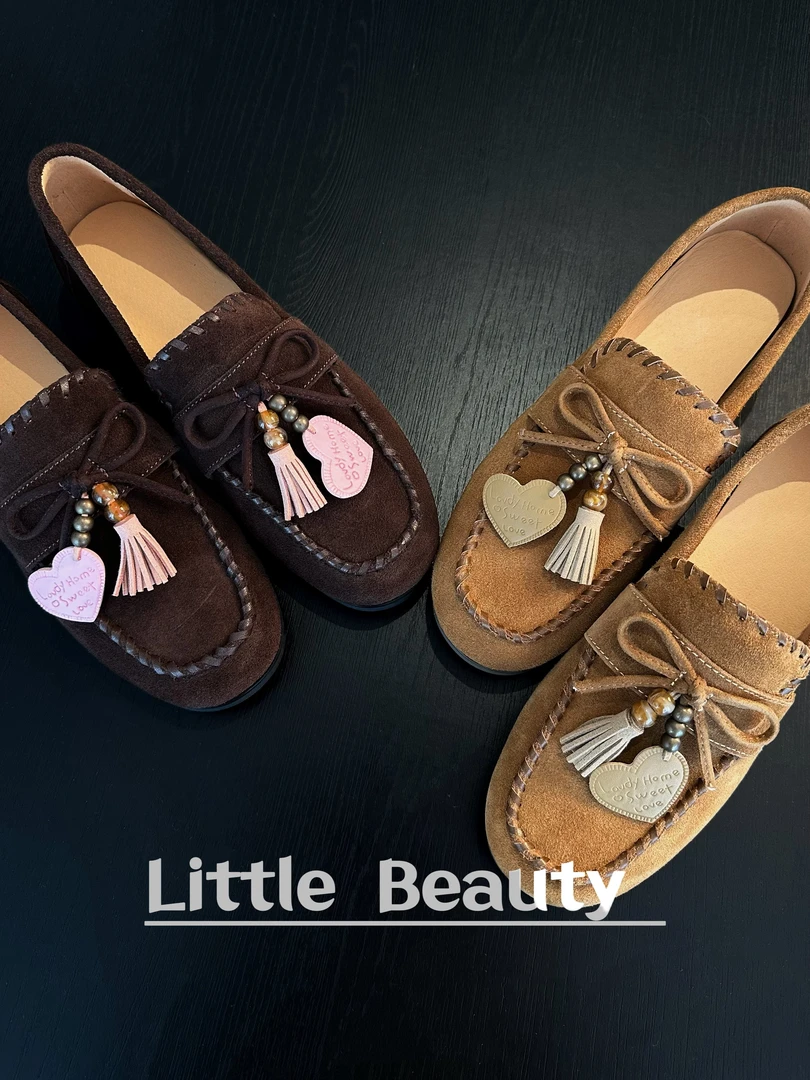 【小美家】头层牛反绒皮设计师款秋冬复古超软乐福鞋