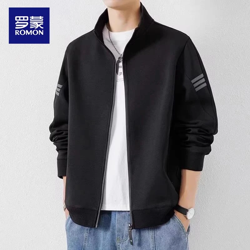 罗蒙开衫卫衣男士春秋季新款夹克潮牌宽松立领行政男装休闲外套男