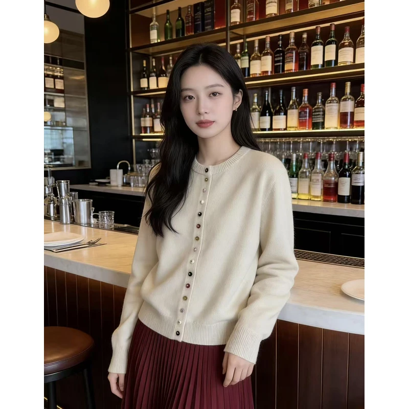 6355【彩扣设计感】法式针织开衫时尚百搭短款小香风气质别致休闲高