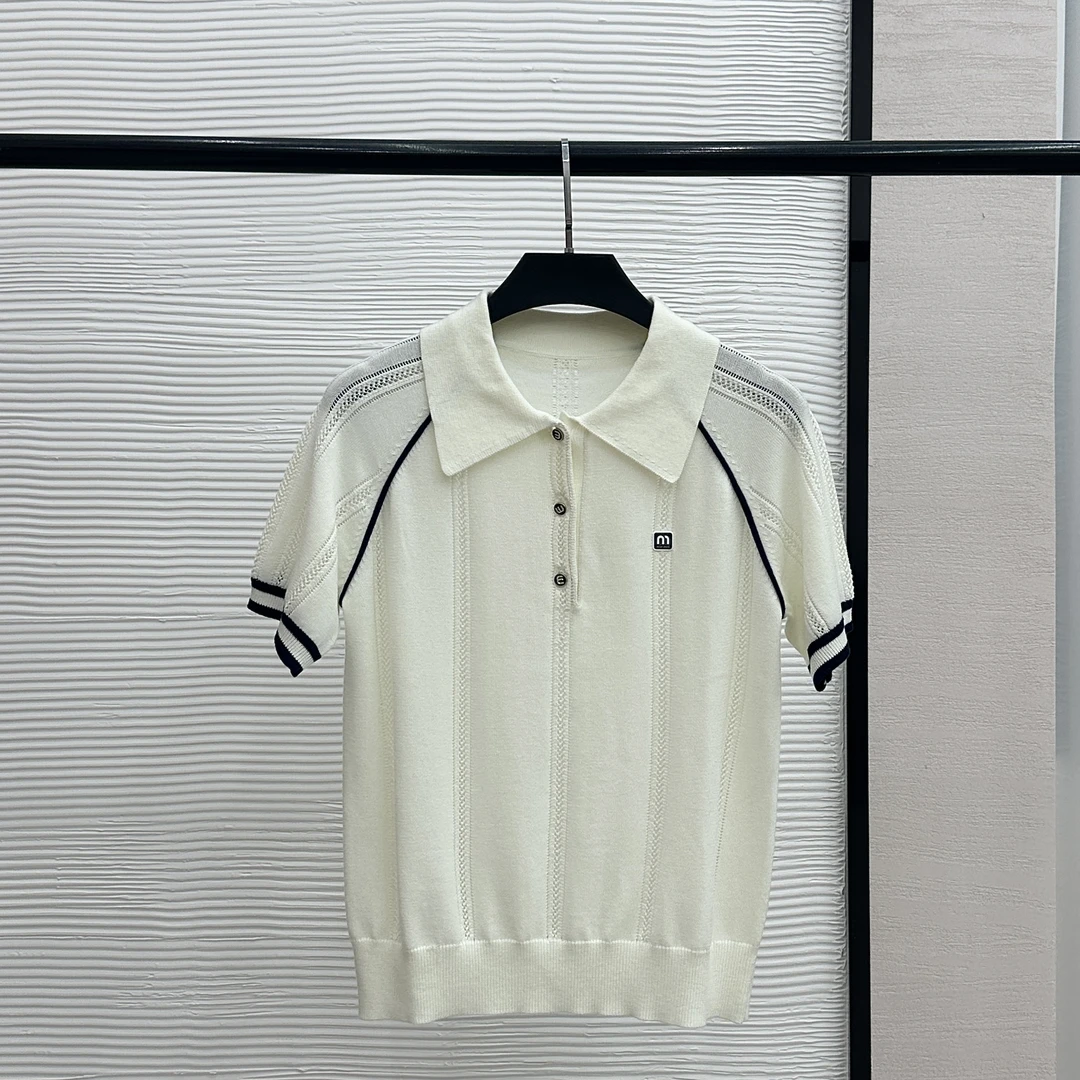 【COCOPARIS】短袖镂空针织衫撞色POLO上衣D25026