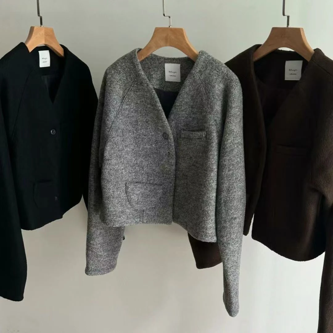 韩国正品～25设计师进口面料短款外套大衣/no退换复古