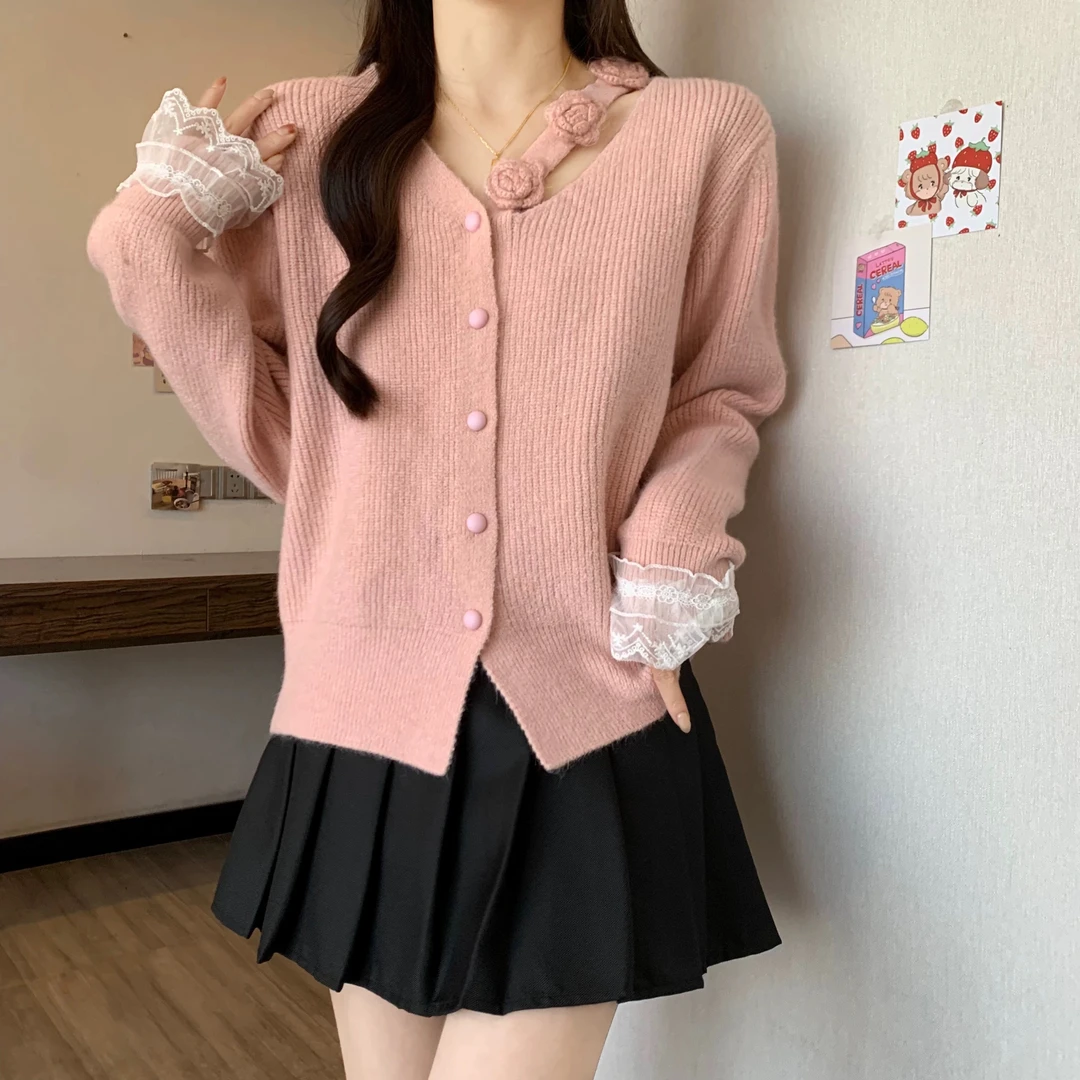 新年红套头毛衣女宽松设计感显瘦短款针织衫上衣037