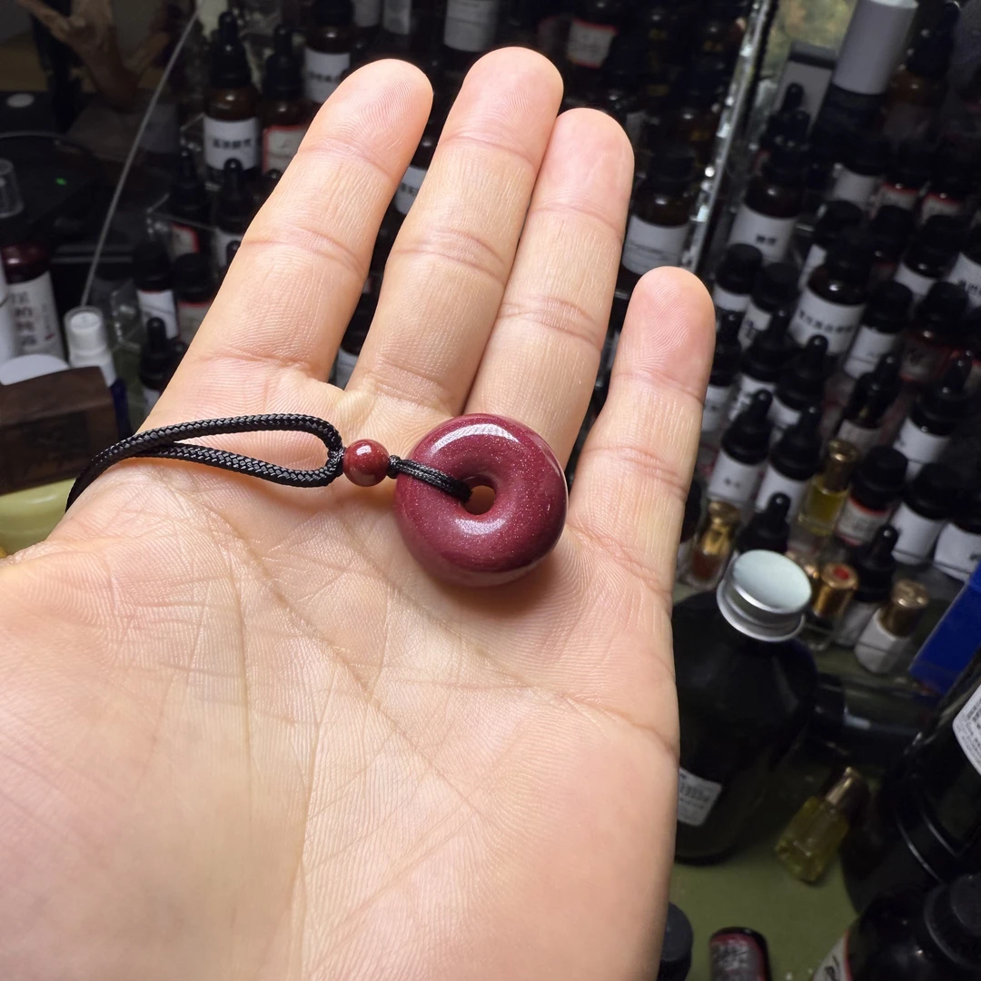 含辰砂工艺品朱砂平安扣2.2×0.9cm
