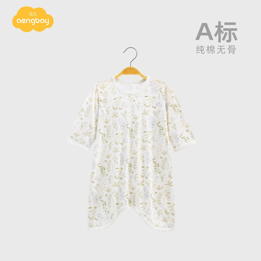 Aengbay婴儿睡袍宝宝睡袋纯棉睡衣夏季薄款防踢睡裙连体衣家居服