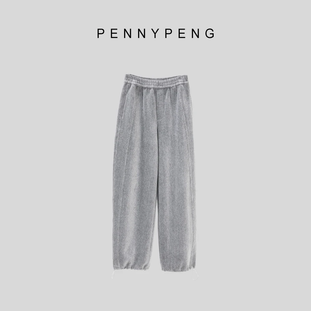 PENNYPENG经典再现【现货】春季运动宽松简约灰色百搭松紧腰休闲裤