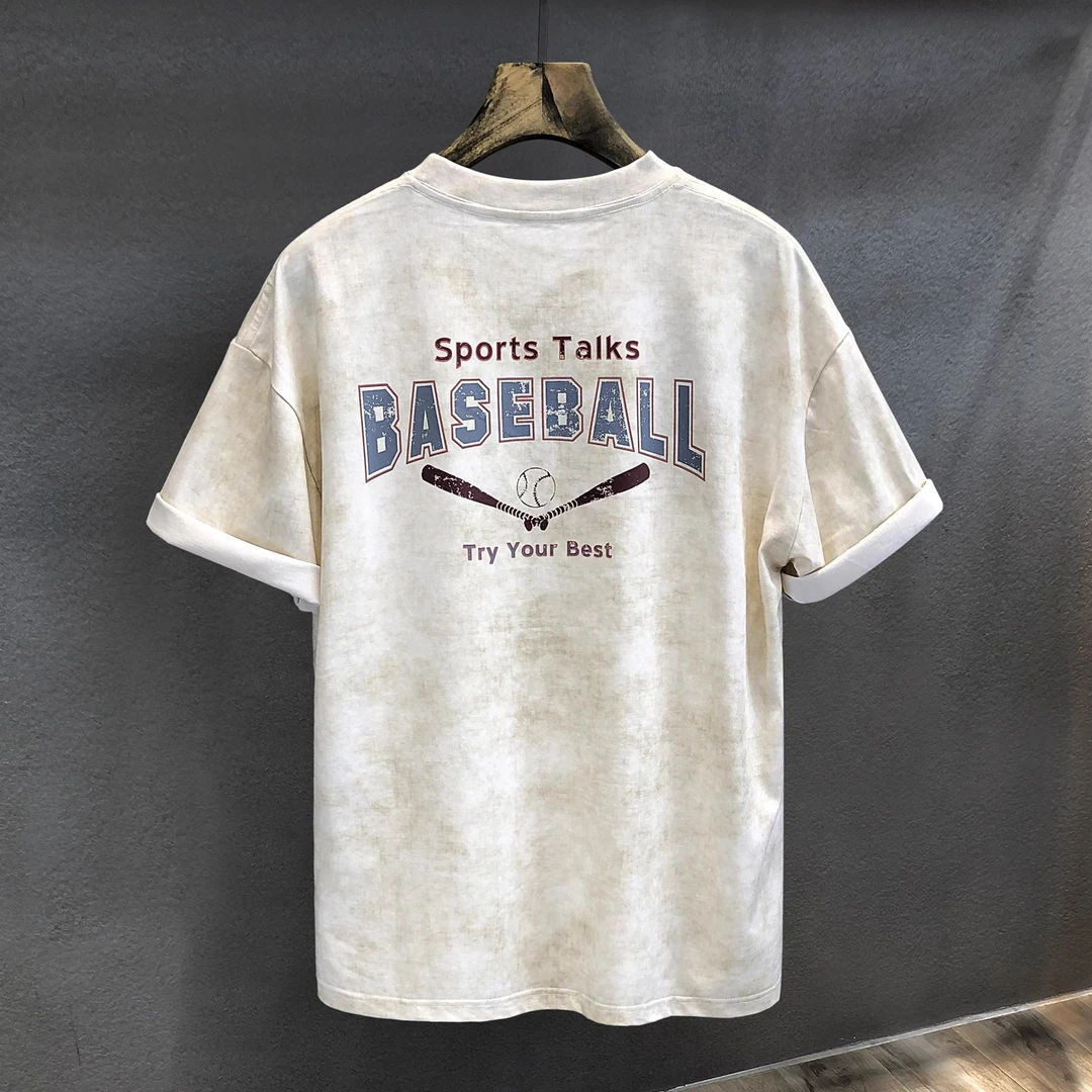 高级感男装2025年夏季新款高端浮云扎染重磅短袖T恤美式休闲百搭