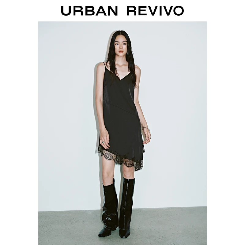 UR2025春季新款女欧若风不规则拼接蕾丝吊带连衣裙UYV750005