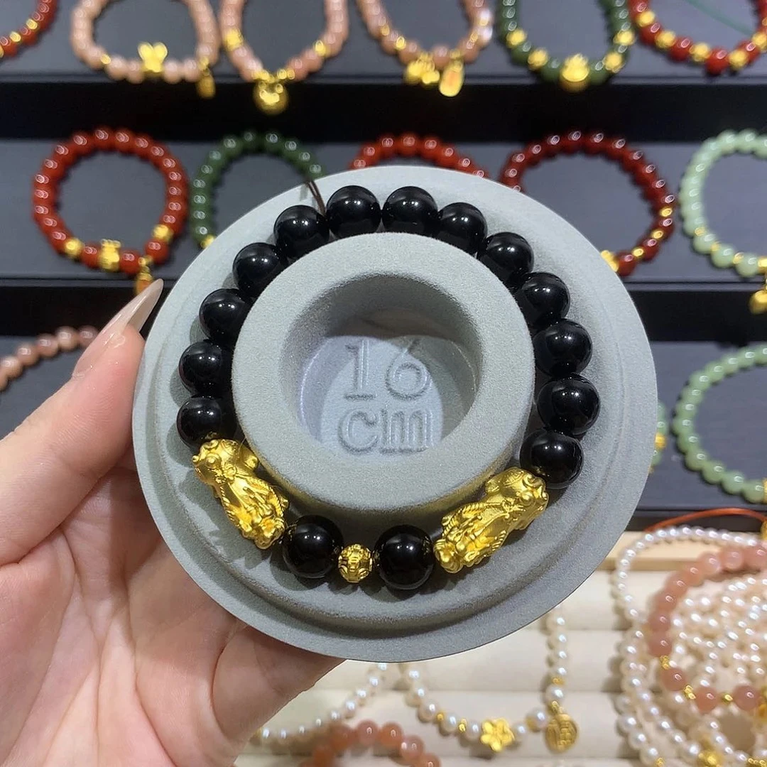 天然黑曜石真金足金999双大貔貅金钱球手链时尚精美男女情侣款