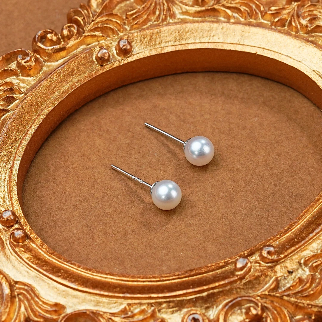 【小素钉】淡水珍珠耳钉小素钉5-6mm极光