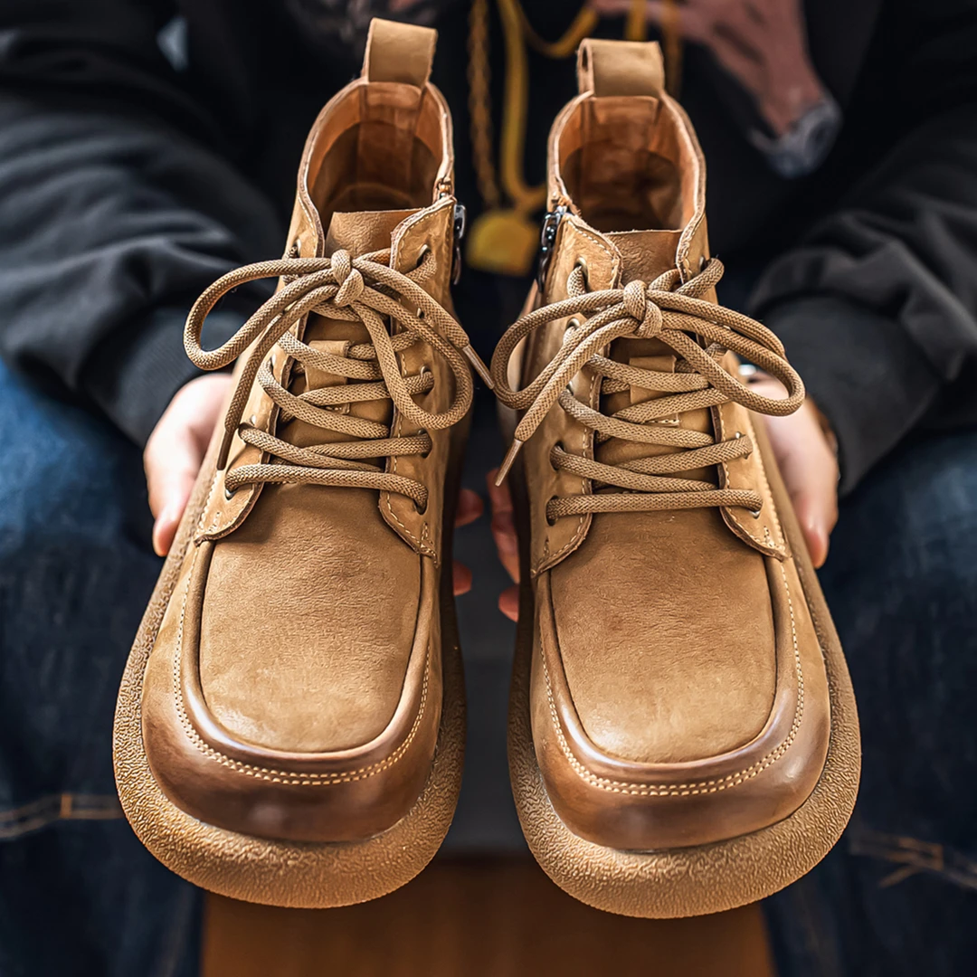 头层牛皮马丁靴男款2025新款高帮鞋冬季加绒休闲中帮真皮工装靴子