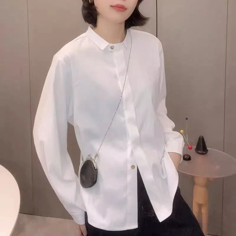 衬衫女2025春秋新款韩版休闲时尚纯色简约通勤百搭叠穿长袖上衣