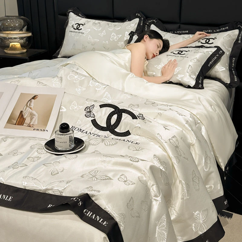 富安娜A类轻奢提花冰丝夏被四件套丝滑凉感空调被单双人机洗薄被